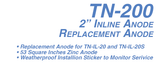 TN-200 In Line Replacement Anode Zinc-2 in.
